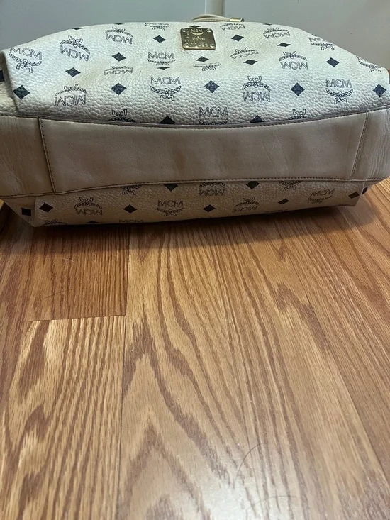 MCM Beige Logo Drawstring Tote with Gold Hardware - Picture 3 of 13